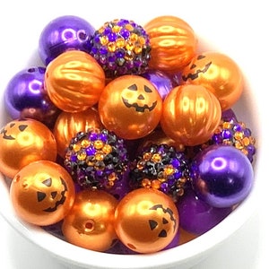 20mm Halloween Bubblegum Beads, Halloween Mixed Chunky Beads, Pumpkin Beads, Pen Beads, Necklace Beads, Jack O'Lantern, Halloween Craft