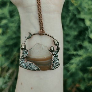 Copper-plated agate disc with mushrooms and moon pendant shaman jewelry Viking necklace witch talisman unique fantasy medieval elves