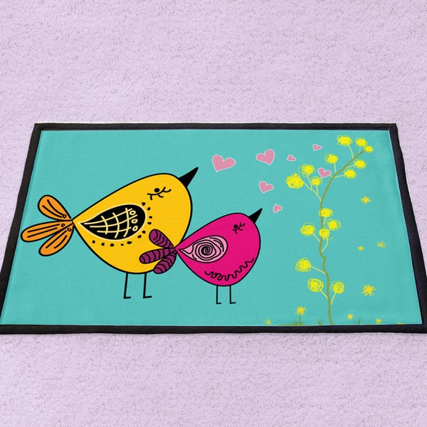 Floor Mat Kitchen | Vibrant Door Mat | Washable Doormat | Summer Welcome Mat | Birds Bright Doormat | Funny Doormat | Door Mat Cartoon