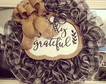 Simply Grateful Fall Farmhouse Wreath