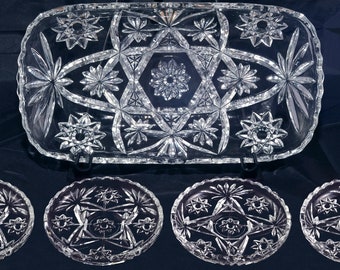 LOT Retro 1960s aka Star of David Anchor Hocking Early American PRESCUT EAPC Oblong Rectangular Serving Platter and Coaster Set of 4