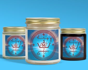 Archangel Michael Candle, Divine Sigil of Protection Glyph on Decorative Glass Keepsake Jar, Scented or Unscented