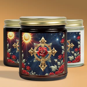 Rosicrucian Candle, Cosmic Rose Cross, Rose of Sharon, Rosae Crucis, Spiritual Space Art Religious Decor