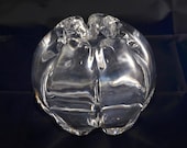 Optic Art Glass Rose Bowl, Six Petaled Clear Crystal Vase, Possibly Italian, Vintage Collectible