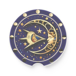 Soapstone Car Coaster: Ancient Astronaut UFO, Boho Moon & Stars