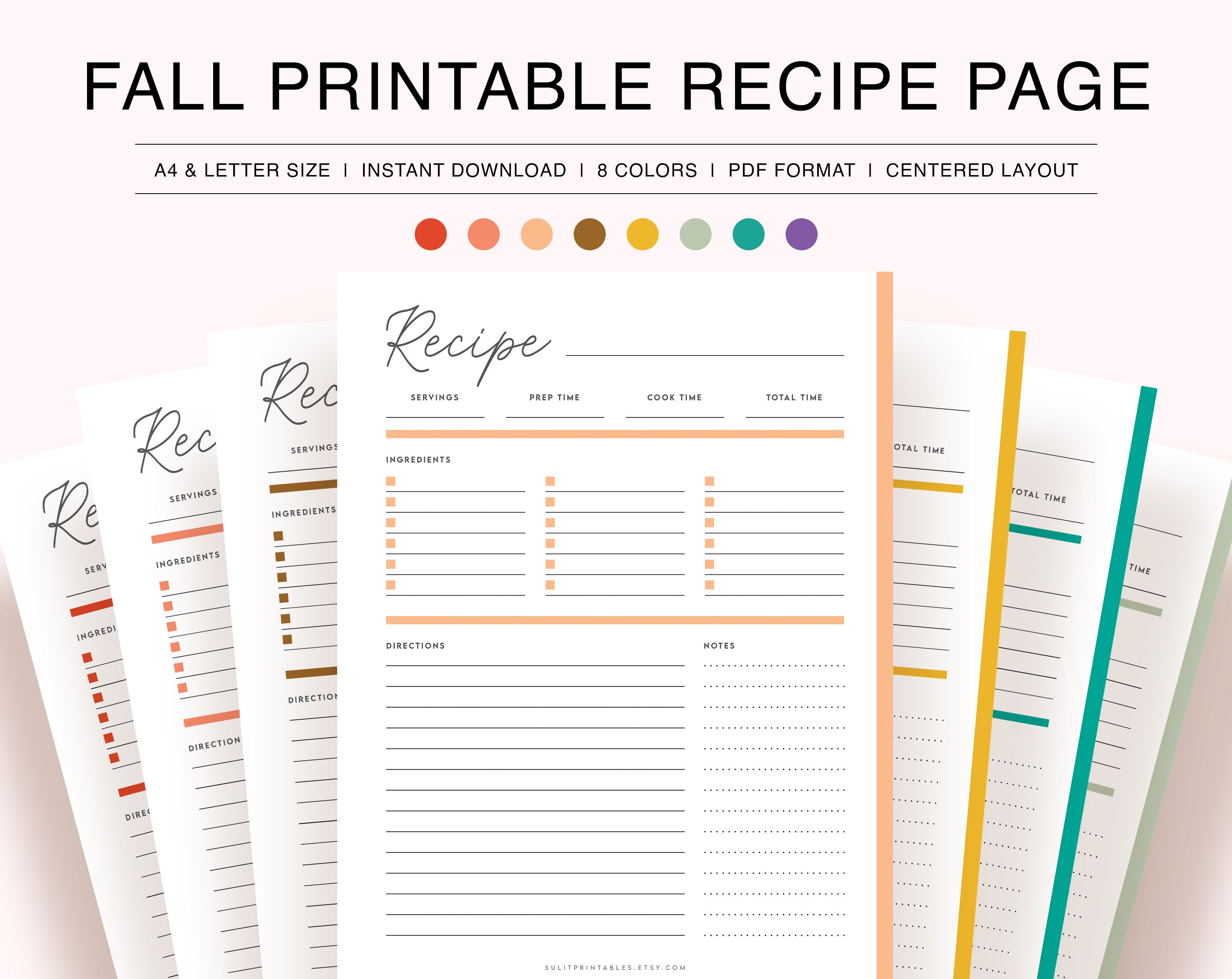 Printable Recipe Page - Etsy UK