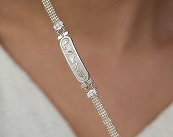 Custom Silver Name Bracelet, Personalized Egyptian Cartouche Bracelet, Silver Name Jewelry, Custom Ancient-Inspired Gift for History Lovers