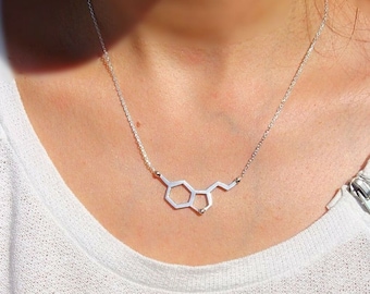 Sterling Silver Serotonin Necklace, Molecule Necklace, Chemistry Necklace