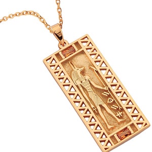 Anubis Cartouche Necklace, Elegant Egyptian God Pendant Necklace, Meaningful Jewelry for Personal Empowerment, Ideal Gift for Him or Her