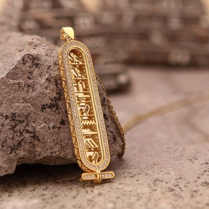 Gold Egyptian Cartouche Necklace with Zircon Stone, 14k Personalized Name Jewelry, Unique Gift for Her, Custom Name Jewelry, Elegant Gift
