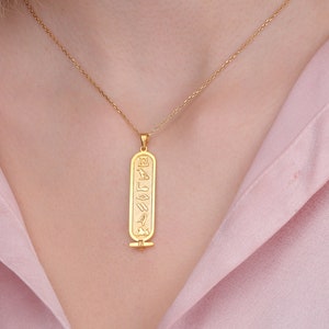 14k Solid Gold Egyptian Cartouche Necklace, Perfect Egypt Gift,  Personalized Hieroglyph Name Jewelry, Custom Pendant  Gift for Her or Him