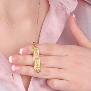 Personalized Ancient Necklace, Gold Cartouche Name Pendant, Unique Jewelry Gift for Egypt Lovers, Christmas Gifts for Her