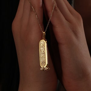 3 Sided Egyptian Name Necklace, Gold Cartouche Pendant with Stone, Ideal Custom Gift for Her, Christmas Gift, Perfect for Holiday Gifting