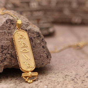 Egypt Hieroglyphics Cartouche With Birthstone, Custom Made Necklace with Stones, Birth Stone Necklace, Cartouche Hieroglyph Jewelry