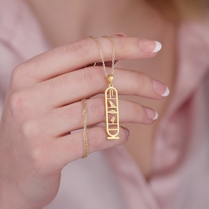 8k Solid Gold Cartouche Personalized Necklace, Personalized Cartouche Necklace, Cartouche Pendant, Hieroglyph Egypt Jewelry