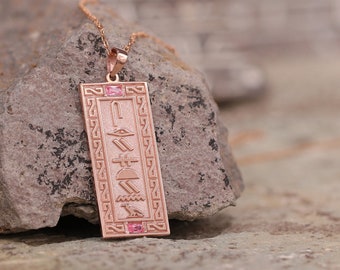 Rose Gold Personalized Cartouche Pendant, Egyptian Nameplate Necklace, Symbolic Heritage Jewelry, Perfect Christmas Gift for Mom or Him