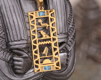 Cartouche Pendant Customized 14k Gold Necklace, Egyptian Name Cartouche, Memorable Anniversary Unique Personalized Jewelry, Christmas Gift