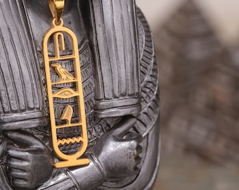 8k Solid Gold Cartouche Personalized Necklace, Custom Cartouche Pendant, Hieroglyph Egypt Jewelry, Birthday Gift for Ancient Lovers