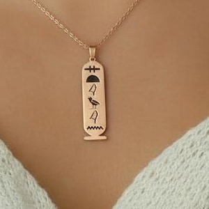 8k Solid Gold Egyptian Cartouche, Egypt Name Necklace, Personalized Hieroglyph, Hieroglyph Egypt Necklace Jewelry, Custom Made Necklace