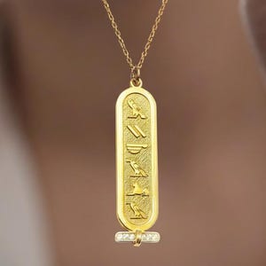 Egyptian Alphabet Cartouche Necklace, Personalized Ancient Egyptian Gold Plated Cartouche Necklace, Name into Hieroglyphic, Christmas Gifts