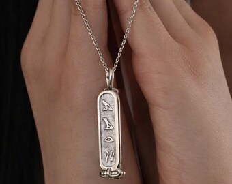 3-sided Ancient Egyptian Hieroglyphics, 3- Sided Personalized Pendant, Egyptian Cartouche Name Necklace, Three-sided Silver Jewelry