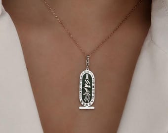 Egyptian Name Necklace, Personalized Cartouche Pendant, Hieroglyph Name Jewelry, Oxidized Ancient Egypt Gift, Custom Name Pendant