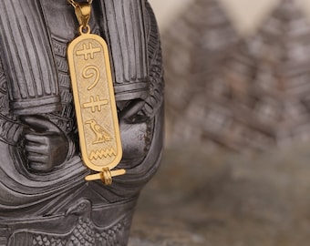 8k Solid Gold Cartouche Necklace, Personalized Cartouche Necklace, Hieroglyph Egypt Jewelry, Hieroglyphic Jewelry, Custom Made Necklace