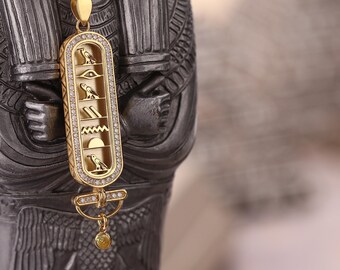 Egyptian Personalized  Necklace, Ancient Egyptian Pendant, Gold  Cartouche Necklace, Custom Name Necklace, Birthstone Jewelry