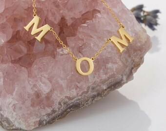Personalized 3-Letter Gold Name Necklace – Sterling Silver Custom Initial Necklace – Mother’s Day Gift for Mom