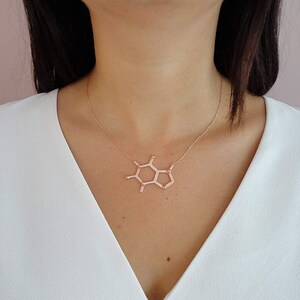 Rose Gold Filled Sterling Silver Caffeine Molecule Charm Necklace, Chemistry Science Jewelry