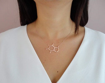 Rose Gold Filled Sterling Silver Caffeine Molecule Charm Necklace, Chemistry Science Jewelry