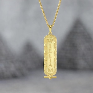 Gold Cartouche Necklace, Personalized Nameplate Necklace, Custom Name Pendant, Gold Name Necklace, Ivy Pattern Back