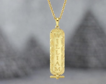 Gold Cartouche Necklace, Personalized Nameplate Necklace, Custom Name Pendant, Gold Name Necklace, Ivy Pattern Back