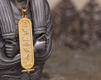 8k Solid Gold Egyptian Cartouche, Egypt Name Necklace, Personalized Hieroglyph, Hieroglyph Egypt Necklace Jewelry, Custom Made Necklace