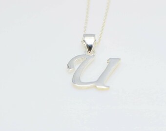 Letter Initial U Necklace Sterling Silver Necklace with 15.7'' to 17.7'' Adjustable Chain