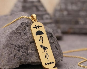 Personalized Hieroglyphic Cartouche Pendant,Gold Egyptian Necklace