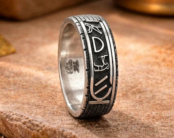 Personalised Egyptian Cartouche Ring, 925 Sterling Silver Hieroglyph Name Ring, Black Finish Ancient Egypt Jewellery, Christmas Gift for Him