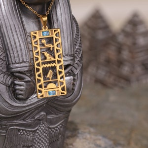 14k Solid Gold Egyptian Nameplate Necklace, Personalized Cartouche Necklace, Hieroglyph Egypt Jewelry, Christmas Gifts For Her