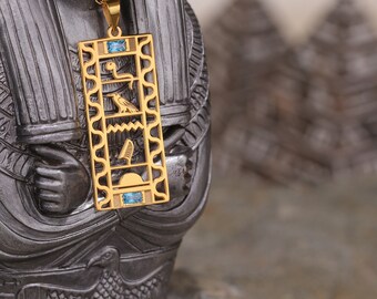 Personalized Hieroglyph Name Pendant, 14K Solid Gold Egyptian Cartouche Necklace, Custom Ancient Egypt Jewelry, Unique Nameplate Gift
