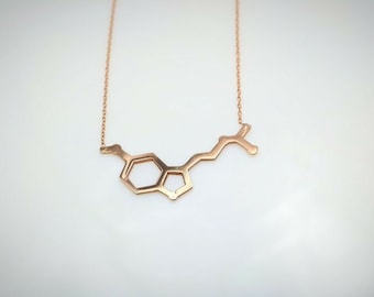 Rose Gold Sterling Silver Melatonin Molecule Charm Necklace, Chemistry Science Jewelry