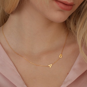 Customized Initial Letter Necklace, Sideways Personalized Initial Necklace, Handmade Custom Letter, Gold Two Letter Necklace, Christmas Gift