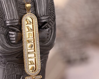 Gepersonaliseerde Egyptische cartoucheketting in 925 sterlingzilver, gouden hiërogliefnaamketting, aangepaste dubbelzijdige sieraden, cadeau vrouwen, mannen