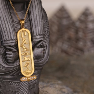 8k Solid Gold Personalized Cartouche Necklace, Egyptian Personalized Name Necklace, Ancient Gold Personalized Cartouche Necklace