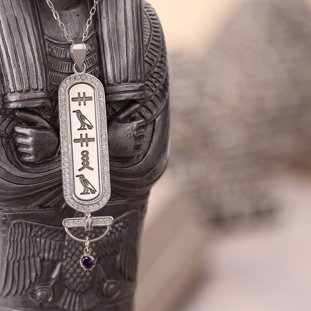Egypt Hieroglyphics Cartouche Necklace Custom Made with Stones Birthstone Jewelry Women Unique Personalized Gift Christmas Gifts For Her Etsy France