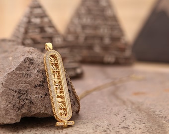 Collier prénom personnalisé, bijoux en cartouche en or, hiéroglyphe en cartouche égyptien, bijoux en cartouche égyptien 14 carats