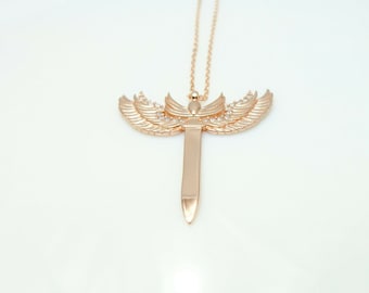 Archangel Michael&#39;s Sword Rose Gold Sterling Silver Pendant, Protection Necklace