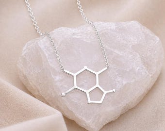 Chocolate Molecule Sterling Silver Charm Necklace, Chemistry Science Jewelry