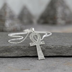 Sterling Silver Ankh Pendant Necklace, Oxidized Egyptian Cross Custom  Name Pendant, Antique Style Finish, Protective Jewelry, Gift for Him