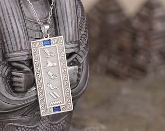 Sterling Silver Cartouche Pendant Name Necklace, Birthstone Egyptian Charm, Memorable Anniversary Gift, Unique Personalized Jewelry for Him