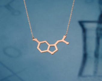 Rose Gold Sterling Silver Melatonin Molecule Charm Necklace, Chemistry Science Jewelry